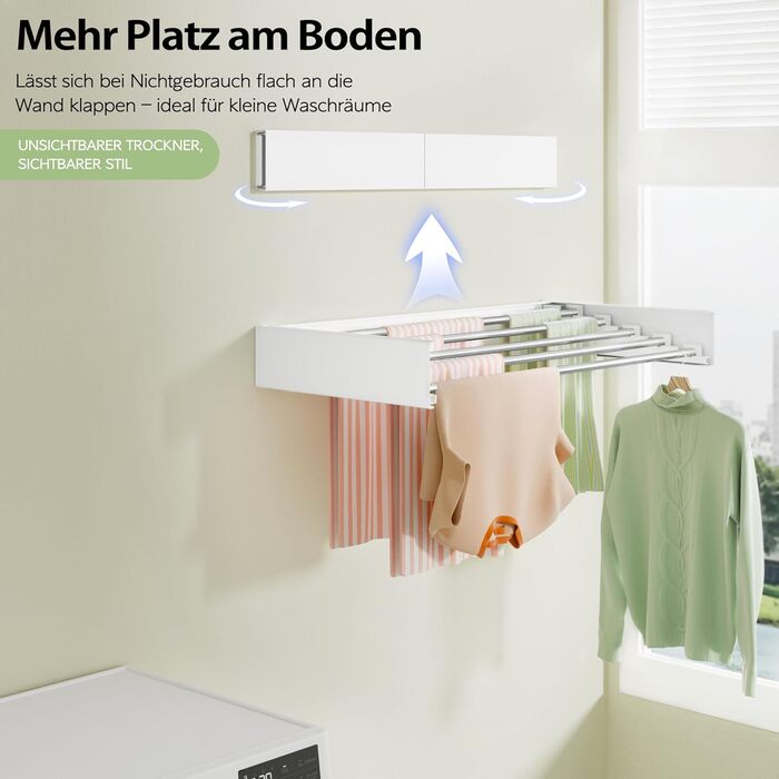 Настінна сушарка для одягу розкладна 32', Біла - Kleidung zusammenklappbar, Handtuch-Trockengestell