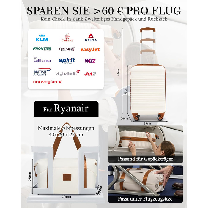 Набір валіз COOLIFE для ручної поклажі (55x35x20cm + 40x25x20cm) з TSA замком та ABS корпусом | 2 шт.