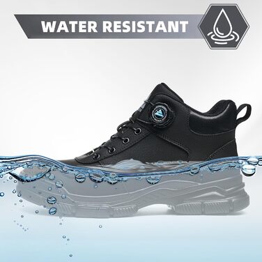 Черевики безпеки для чоловіків та жінок. Легкі, водонепроникні робочі черевики з металевим підноском та поворотним закриттям. Розмір 44 EU, чорний колір.