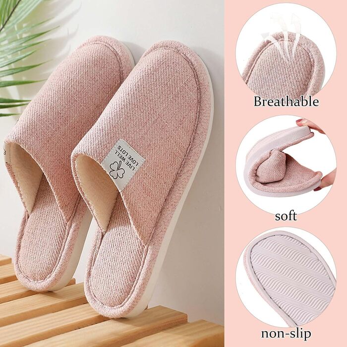 Зимові тапочки з льону, дихаючі, для дому, готелю, для жінок та чоловіків, неслизькі, рожеві, 38/39 EU