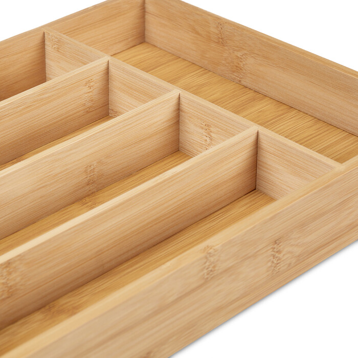 Relaxdays Bamboo Cutlery Box with 5 Compartments