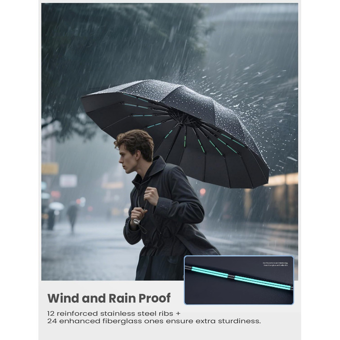 MidingChai Парасолька-зонт Штормостійка, велика, з захистом від УФ, автоматична, портативна, XXL для гольфу, подорожей та відпочинку, чорна (для чоловіків та жінок)