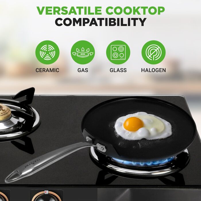 Млинцевниця Nutrichef 30 см з антипригарним покриттям для індукції, універсальна сковорода для млинців, панкейків, яєць, PFOA-free, підходить для всіх плит, можна мити в посудомийній машині