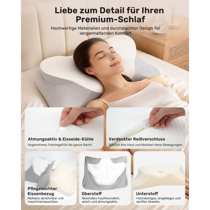 Подушка для шиї Feagar у формі метелика з ефектом пам'яті (Memory Foam), сіра