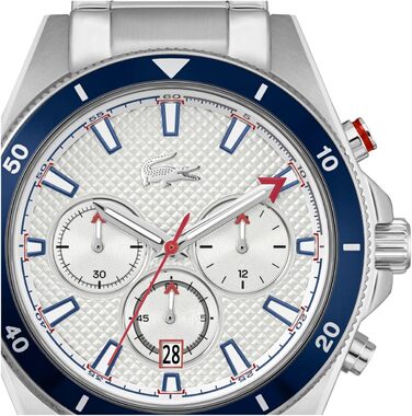 Годинник чоловічий Lacoste Mainsail Chronograph Quartz (білий, металевий браслет)