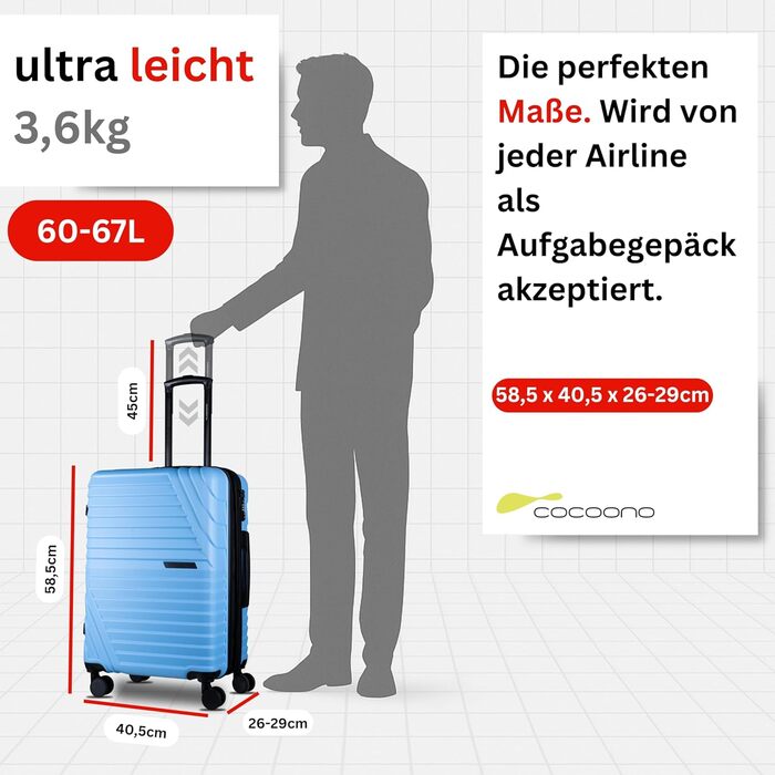 Валіза Cocoono Hartschalenkoffer велика, 95-104L, 8 коліс, 360°, ABS, TSA, телескопічна ручка, блакитна