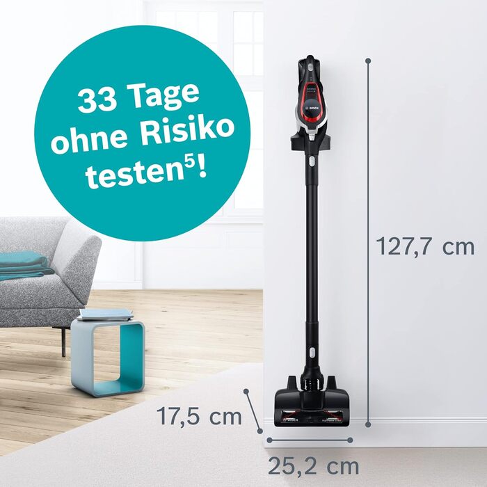 Bosch акумуляторний пилосос Unlimited ProPower Serie 8 BSS81POW1, бездротовий ручний, без мішка, гігієнічний фільтр, висока потужність всмоктування, довгий час роботи, швидка зарядка, насадка для щілин, чорний