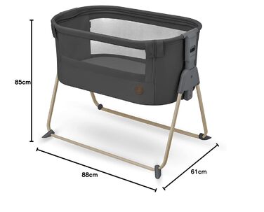 Maxi-Cosi Tori 2-in-1 Bedside Crib, Crib, 0 to approximately 6 months, 0–9 kg, compactly foldable, lightweight, 5 height levels, portable bedside crib with breathable mesh fabric, Beyond Graphite