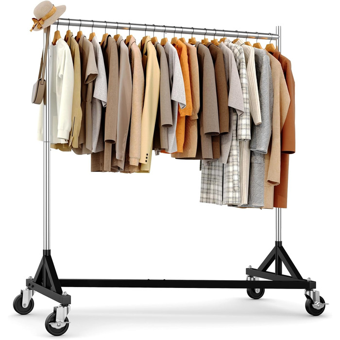 Commercial Clothes Rack with Z-Frame, 182 kg Load Capacity, Heavy-Duty Clothes Rail on Wheels, Adjustable Coat Rack for Hanging