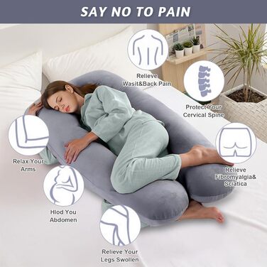 Подушка для вагітних U-подібної форми Vikcvcsc, подушка для всього тіла з чохлом, подушка для годування XXL, велика подушка для сну на боці для вагітних знімний та пральний чохол (Сірий, Велюр)