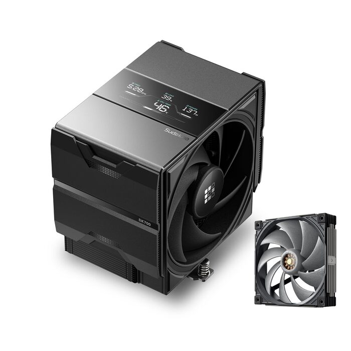 Кулер для процесора Sudokoo SK700V AM5 з дисплеєм та 6 heatpipes: 120мм вентилятор для AM5, безперешкодний доступ до RAM, 5 років гарантії (SK700V Чорний + MACH140)
