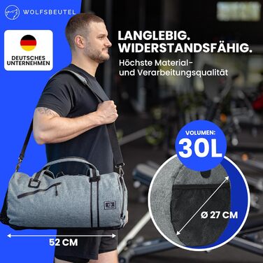Сумка WOLFSBEUTEL 30 л спортивна та дорожня для жінок і чоловіків з відділенням для взуття та вологих речей, водонепроникна, з плечовим ременем, для спортзалу, басейну, подорожей