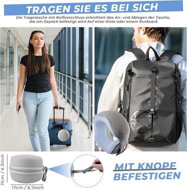 Travel Memory Foam Neck Pillow with Storage Box - Orthopedic Support for Airplane, Car, Train - Gray