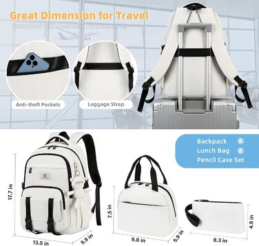 Шкільний рюкзак для підлітків, дівчаток, студентів. Великий, 39.6 см (15.6 дюймів), відділення для ноутбука, антикрадійний, бежевий