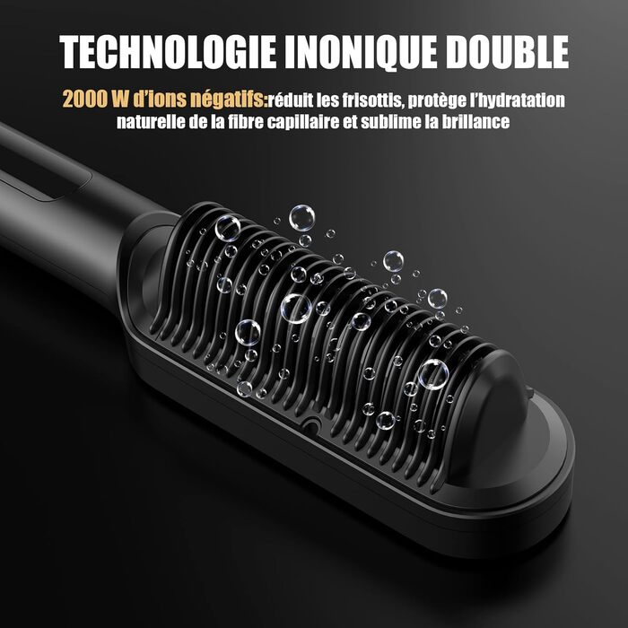 Професійний випрямляч для волосся – щітка-випрямляч, 4 температурні режими, 140℃–200℃, час нагріву 30 секунд, з негативними іонами, підходить для всіх типів волосся (золотистий колір), професійний випрямляч