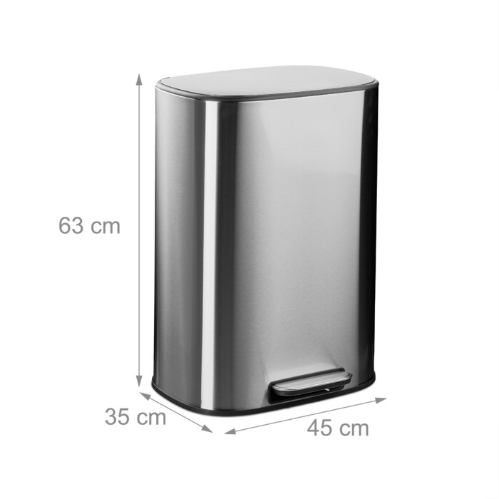Relaxdays 50-Liter Stainless Steel Kitchen Trash Can