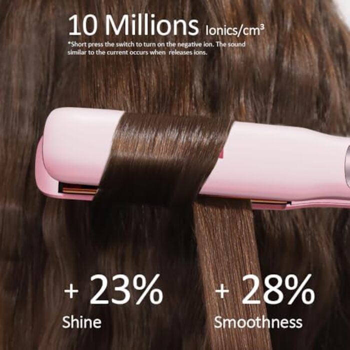 Випрямляч для волосся з титановими пластинами, іонізація, швидкий нагрів 20s, LCD-дисплей, універсальна напруга, 2-в-1 (локен/випрямляч), рожевий