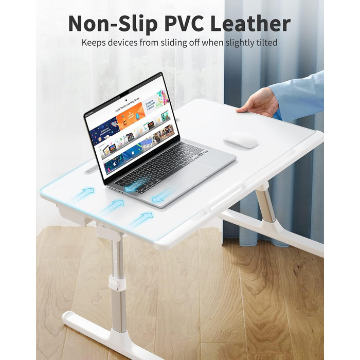 Регульований стіл-таблетка для ноутбука SAIJI з ящиком для зберігання - білий, X-Large