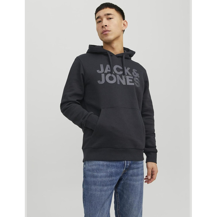 Чоловічий худі Jack & Jones Regular Fit JJEADRIAN з принтом, чорний