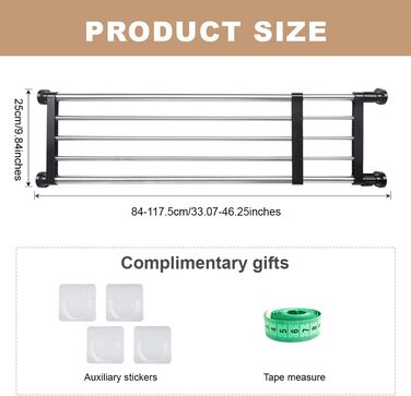Hershii Extendable Closet Shelf Retractable Organizer Adjustable Closet Organizer Pull-out Closet Divider Rod Closet Metal Storage, for Closet, Kitchen, Bathroom, Black (84-117.5cm/33.07-46.26inches)