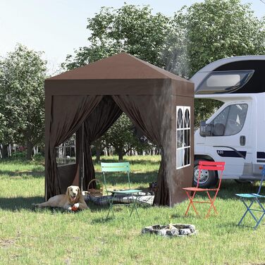 Outsunny 2x2m (6.5 x 6.5ft) Waterproof Gazebo, Pop-up Folding Canopy with 4 Side Walls, Drain Holes, Windows, Foldable Party Tent, UV 30+, Garden Tent with Carry Bag, Garden Gazebo for Patio, White (Brown)