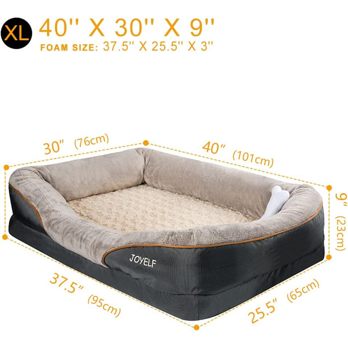 JOYELF XLarge Memory Foam Dog Bed, Orthopedic Dog Bed & Sofa with Removable, Washable Cover and Squeaky Toy as a Gift