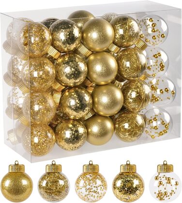 40 шт. прозорих новорічних кулі з кришкою, 6 см, кулі для ялинки з 5 різними золотими внутрішніми дизайнами, пластикові кулі для ялинки, вікна, внутрішнього та зовнішнього декору