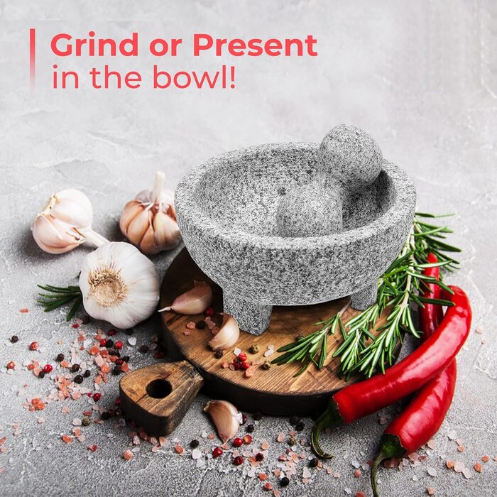 М'ясорубка та товкач Molcajete, 20,3 см, граніт, для спецій, сальси, трав, ручний подрібнювач