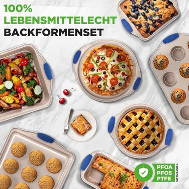 Набір форм для випічки NutriChef 6 шт. – дека, форма для мафінів, кексова форма з антипригарним покриттям, термостійка до 230°C, складається, з ручками з силікону з вуглецевої сталі – ідеально для тортів, хліба та мафінів