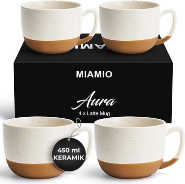 MIAMI – Set of 4, 15.2 oz Ceramic Latte Cups – Elegant, Modern Coffee Cup Set for Cafe, Tea, Hot Chocolate - Dishwasher & Microwave Safe – Aura Collection