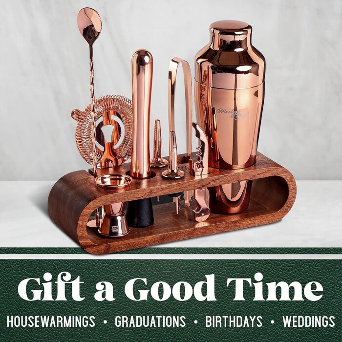 Набір бармена з махогоні та нержавіючої сталі (10 предметів) | Преміум бар-аксесуари: шейкер, інструменти, коробка | Для дому, вечірки, весілля | Елегантний подарунковий набір