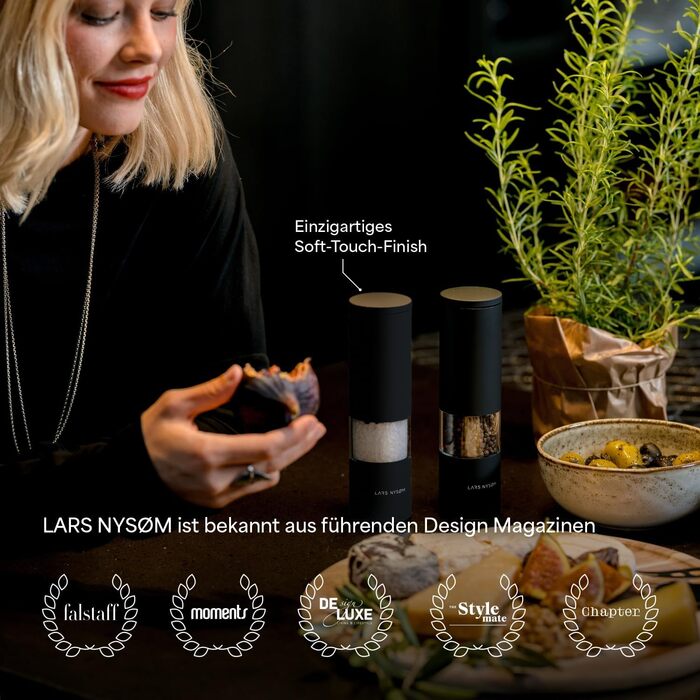 Набір для солі та перцю Lars Nysøm ручний з регульованим керамічним жорном | Набір з 2 шт. | Нержавіюча сталь | Дизайн