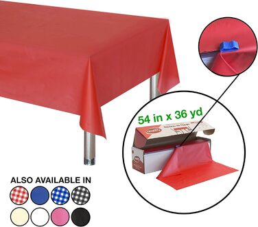 Neatiffy 137 cm x 30 m Disposable Plastic Tablecloth, for Party/Banquet, Tablecloths for Rectangular/Round/Square Tables, Equivalent to 12 Picnic Packs (red)
