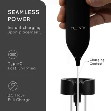 Електричний кавовий пінозмінник Flendy USB-C, бездротовий пінозмінник для кави, матча, протеїнових коктейлів, білий/чорний