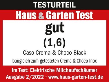 CASO Crema & Choco Black: Електричний спінювач молока з нержавіючої сталі, чорний, для курячої та рослинної молочної піни