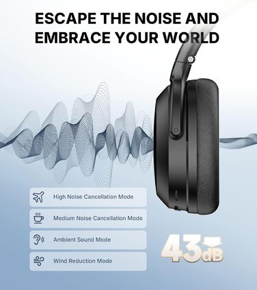 Edifier WH700NB Pro: Бездротові навушники з активним шумозаглушенням (-43dB), Hi-Res Audio, Bluetooth V5.4, AI-дзвінки, швидка зарядка, складні - Чорний