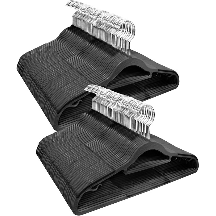 100 шт. Плечі для одягу з неслизьким покриттям, 360° обертання, товщина 0,5 см, довжина 42 см, чорний + срібло, APY03G