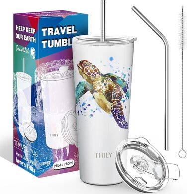 Термос THILY 780 мл з нержавіючої сталі, 2 шт. (Золотий мармур + Синій мармур) – ізольований, з кришкою, для кави та напоїв