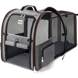 Розширюваний рюкзак для кота/собаки, до 8 кг, сірий. Рюкзак-переноска для тварин з безпечною шнуркою та підстилкою, 32 x 28 x 42 см