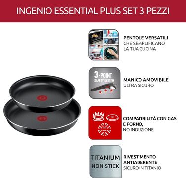 Набір антипригарних каструль і сковорід Lagostina Ingenio Essential Plus з алюмінію для газової плити та духовки, 3 предмети: сковорідки 24 і 28 см, знімна ручка