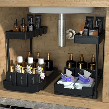 Under Sink Organizer, Bathroom Organizer, 2-Tier Sliding Cabinet Organizer, Narrow Space Under the Sink, Organizer and Storage for Kitchen, Bathroom