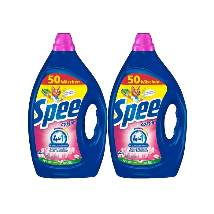 Рідкий пральний засіб Spee Aktiv Gel Color 4+1 для кольорових речей, 2.25 л (набір 2 шт, 100 прань), 20-60°C