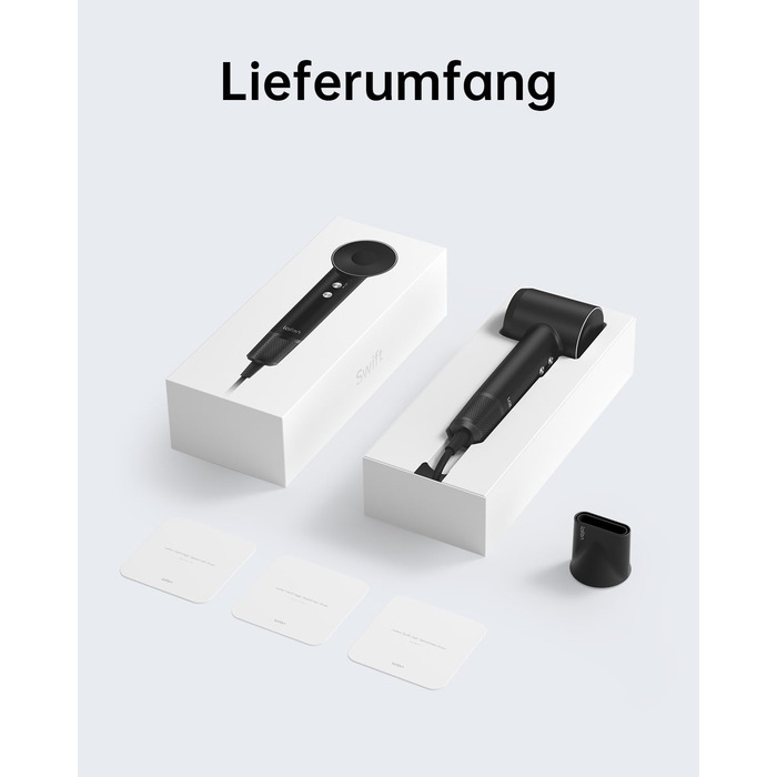 Фен Laifen з іонізацією 200 млн негативних іонів, 110 000 об/хв, для швидкого сушіння, безщітковий мотор, тихий, з магнітною насадкою (Swift, Чорний)