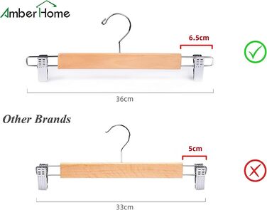 Дерев'яні вішалки для одягу Amber Home, 10 шт., 36 см, білі. Міцні, з антиковзними кліпсами та поворотним гачком. Підходять для штанів, шортів, спідниць, шкарпеток та нижньої білизни.