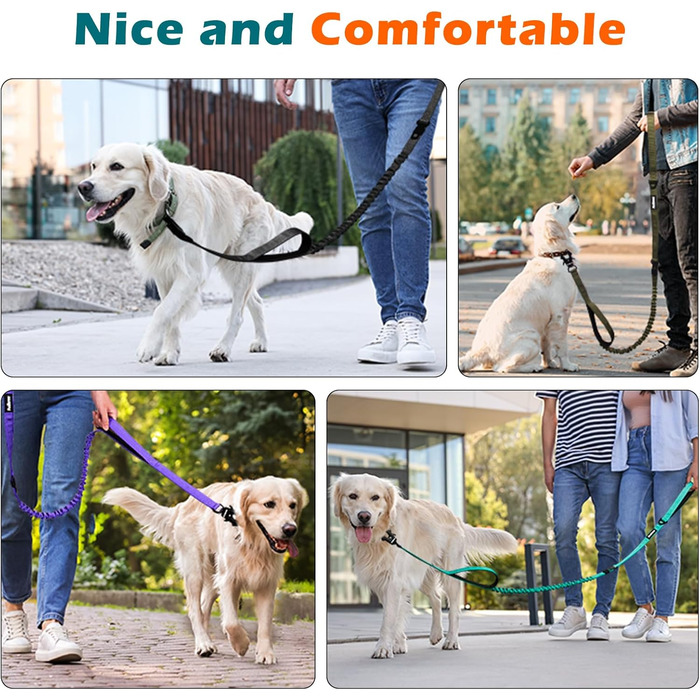 Тактична повідок для собак PetBonus Heavy Duty, 1,5м, еластична, з 2 зручними ручками, фіксатор для авто, No Pull для дресування великих та середніх собак (армійний зелений)