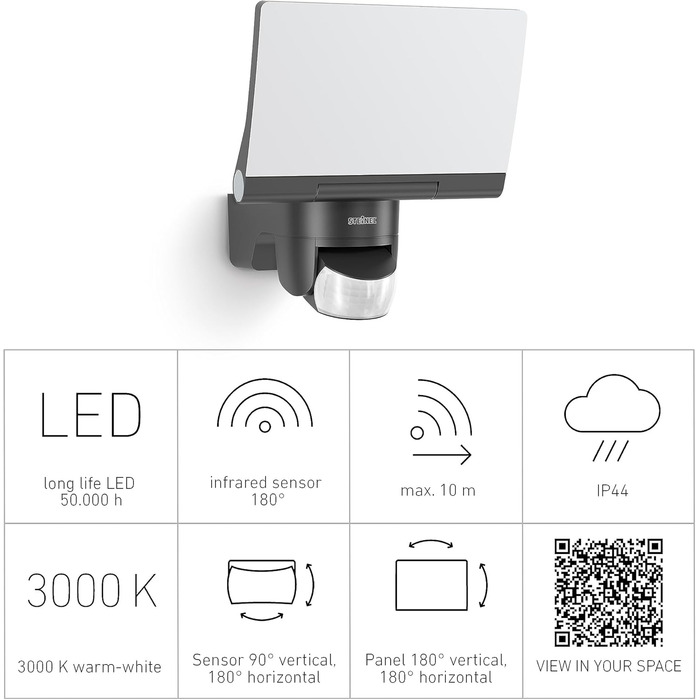 Світлодіодний прожектор Steinel XLED Home 2 S Graphite з датчиком руху, 13.7W, 180°, 10м, 1550 lm