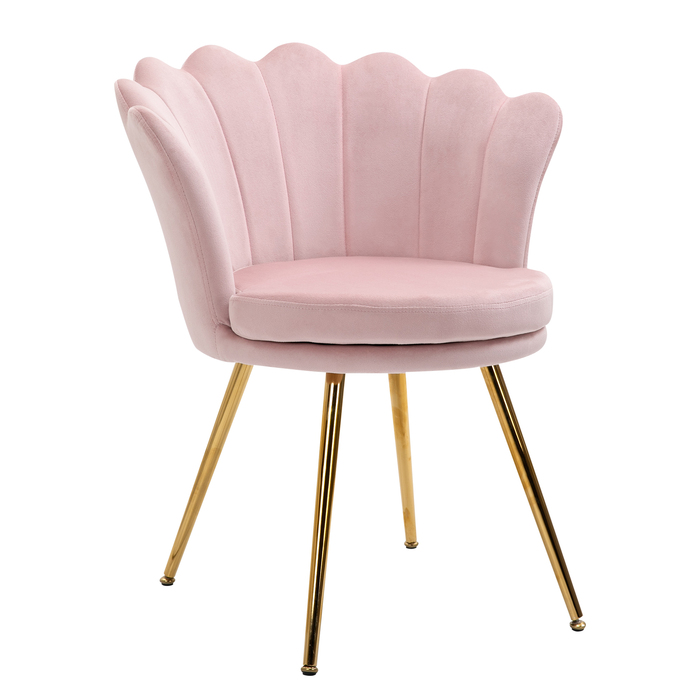 HOMCOM Armchair Living Room Relaxer Lounge Chair with Lotus Shape Upholstered Armchair with Metal Legs, Velvet Look, Single Armchair for Bedroom, Pink | Aosom