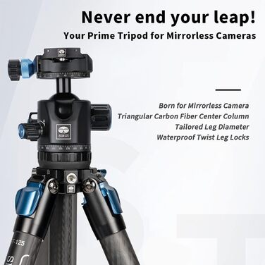 Штатив SIRUI ST-125+ST-10X з відеоголовою для панорамної зйомки, карбонове, для DSLR, 4 секції, 166см, 3кг