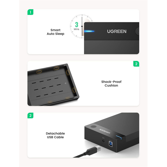 Зовнішній корпус для HDD UGREEN USB 3.0 UASP 3.5 дюймів, кейс для жорсткого диска (набір 2 шт.)