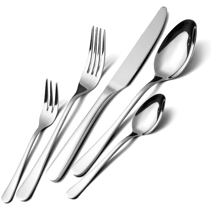 LAZAHOME Cutlery Set, Stainless Steel Mirror Polished 30-Piece Cutlery Set for 6 People, Dining Cutlery Set with Knife Fork Spoon for Family/Party/Hotel/Restaurant, Silver Table Cutlery, Dishwasher Safe Silver 30 Pieces
